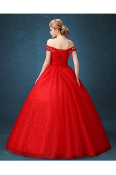 Tulle Off-the-Shoulder Floor Length Ball Gown Dress with Rhinestone