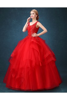 Tulle, Lace Scoop Floor Length Sleeveless Ball Gown Dress with Rhinestone, Beads