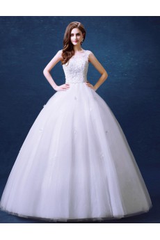 Lace, Organza Scoop Floor Length Sleeveless Ball Gown Dress with Rhinestone