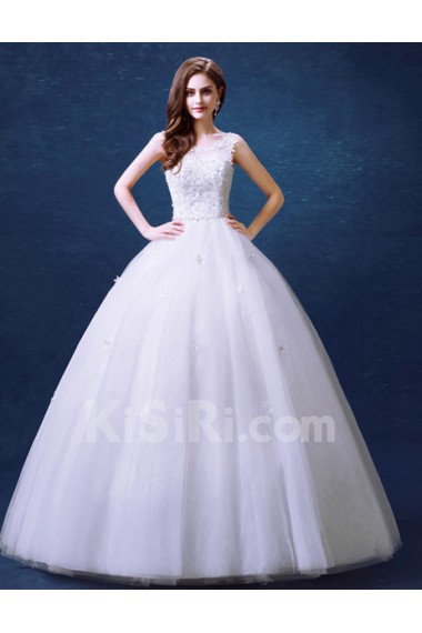 Lace, Organza Scoop Floor Length Sleeveless Ball Gown Dress with Rhinestone