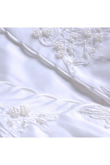 Organza Jewel Floor Length Short Sleeve A-line Dress with Pearl