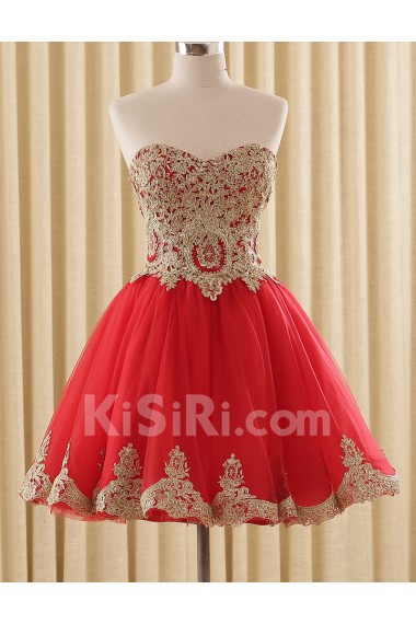 Tulle, Satin Sweetheart Mini/Short Sleeveless Ball Gown Dress with Embroidered, Lace