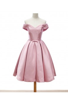Satin Off-the-Shoulder Knee-Length A-line Dress with Bow