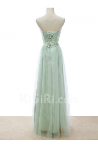 Tulle Strapless Floor Length Sleeveless A-line Dress with Ruched, Bow
