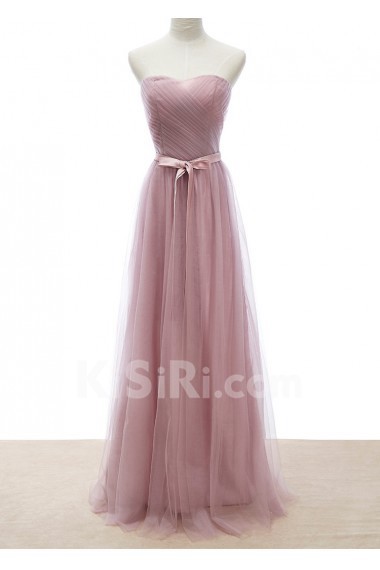 Tulle Strapless Floor Length Sleeveless A-line Dress with Ruched, Bow