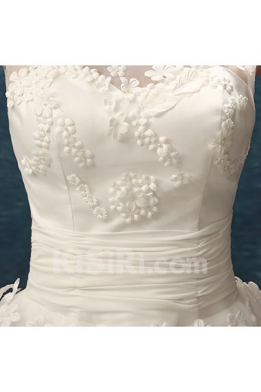 Chiffon, Organza Scoop Floor Length Sleeveless A-line Dress with Handmade Flowers