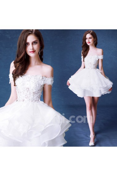 Organza, Lace Off-the-Shoulder Mini/Short Ball Gown Dress with Embroidered