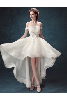 Lace, Tulle Off-the-Shoulder Knee-Length Ball Gown Dress with Embroidered