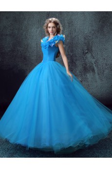 Lace, Chiffon, Tulle V-neck Floor Length Cap Sleeve Ball Gown Dress