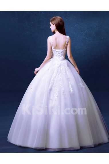 Organza, Lace Scoop Floor Length Sleeveless Ball Gown Dress with Embroidered, Rhinestone