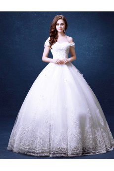 Organza Off-the-Shoulder Floor Length Ball Gown Dress with Sequins