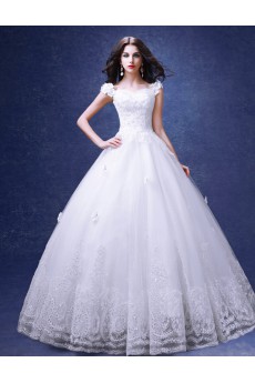 Lace, Tulle Off-the-Shoulder Floor Length Ball Gown Dress with Sequins, Bow