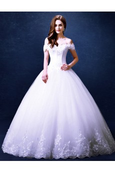 Organza Off-the-Shoulder Floor Length Ball Gown Dress with Beads