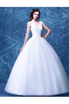 Organza V-neck Floor Length Sleeveless Ball Gown Dress with Sequins