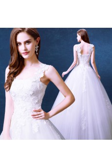Lace, Organza Square Floor Length Sleeveless Ball Gown Dress with Applique