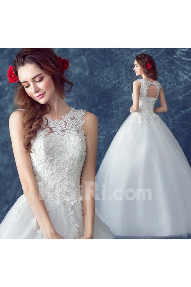 Tulle, Lace Jewel Floor Length Sleeveless Ball Gown Dress with Beads