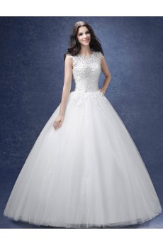 Lace, Organza Jewel Floor Length Sleeveless Ball Gown Dress with Embroidered