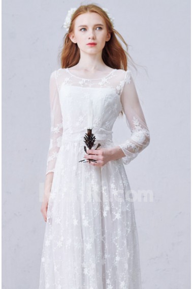 Lace Scoop Ankle-Length Long Sleeve A-line Dress