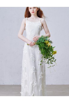 Chiffon Square Floor Length Sleeveless Column Dress with Handmade Flowers