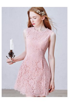 Lace Jewel Mini/Short Sleeveless A-line Dress