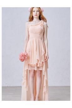Chiffon One-shoulder Mini/Short Sleeveless A-line Dress with Handmade Flowers