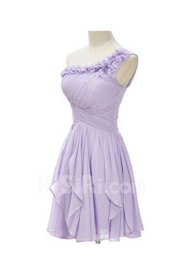 Chiffon One-shoulder Mini/Short Sleeveless A-line Dress with Handmade Flowers