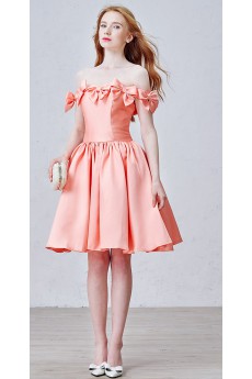 Satin Off-the-Shoulder Mini/Short Sleeveless A-line Dress with Bow