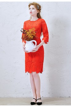 Lace Jewel Knee-Length Three-quarter Sheath Dress