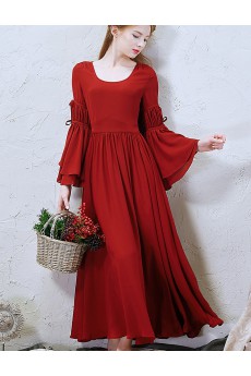 Chiffon Jewel Ankle-Length Long Sleeve Sheath Dress with Ruched