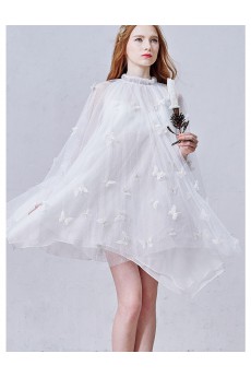 Tulle High Collar Mini/Short Three-quarter Dress with Handmade Butterfly