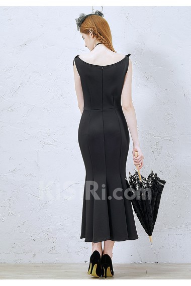 Satin Scoop Ankle-Length Sleeveless Mermaid Dress with Bow