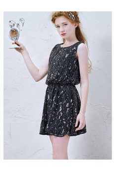 Chiffon Scoop Mini/Short Sleeveless A-line Dress with Beads, Sequins