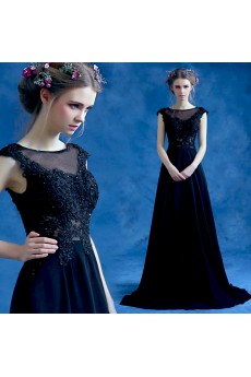 Lace, Organza Scoop Sweep Train Cap Sleeve A-line Dress with Beads