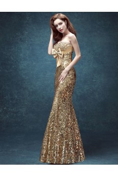 Sequins Sweetheart Floor Length Sleeveless Mermaid Dress with Bow, Rhinestone