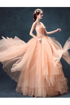 Tulle Jewel Floor Length Sleeveless Ball Gown Dress with Beads