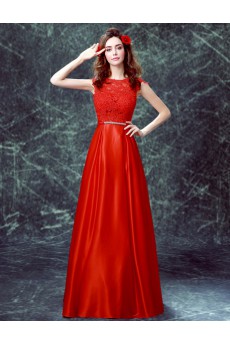 Lace, Satin Jewel Floor Length Cap Sleeve A-line Dress with Bow