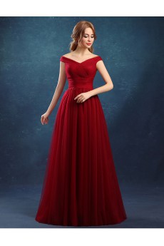 Tulle Off-the-Shoulder Floor Length A-line Dress with Ruched