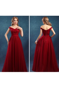 Tulle Off-the-Shoulder Floor Length A-line Dress with Ruched