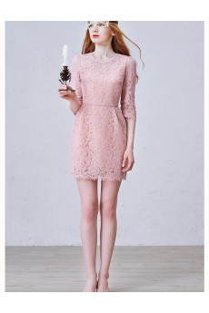 Lace Jewel Mini/Short Three-quarter Sheath Dress