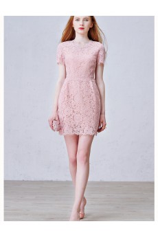 Lace Jewel Mini/Short Short Sleeve Sheath Dress