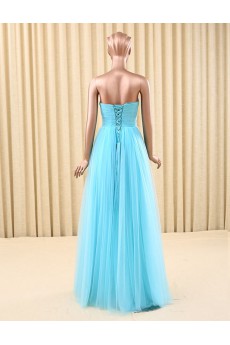 Tulle Sweetheart Floor Length Sleeveless A-line Dress with Ruched