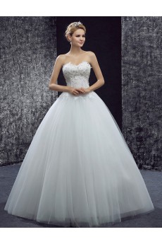 Lace, Tulle Sweetheart Floor Length Sleeveless Ball Gown Dress with Bead