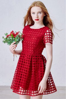 Chiffon, Lace Scoop Mini/Short Short Sleeve A-line Dress