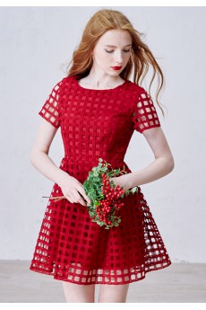 Chiffon, Lace Scoop Mini/Short Short Sleeve A-line Dress