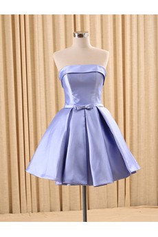 Tulle, Satin Strapless Mini/Short Sleeveless A-line Dress with Bow