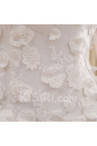 Lace Scoop Mini/Short Sleeveless Ball Gown Dress with Handmade Flowers