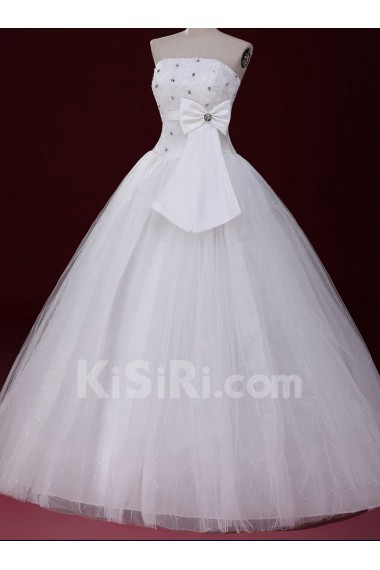 Lace, Tulle Strapless Floor Length Sleeveless Ball Gown Dress with Sequins, Bow