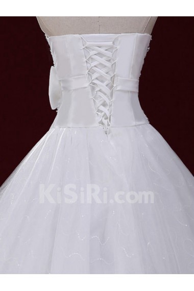 Lace, Tulle Strapless Floor Length Sleeveless Ball Gown Dress with Sequins, Bow