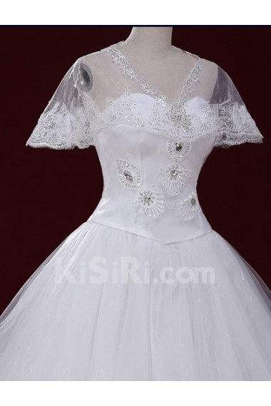 Lace, Tulle V-neck Floor Length Cap Sleeve Ball Gown Dress with Sequins, Rhinestone
