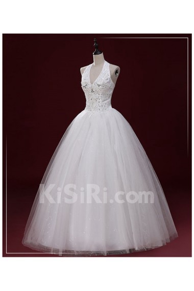 Lace, Tulle Halter Floor Length Sleeveless Ball Gown Dress with Sequins